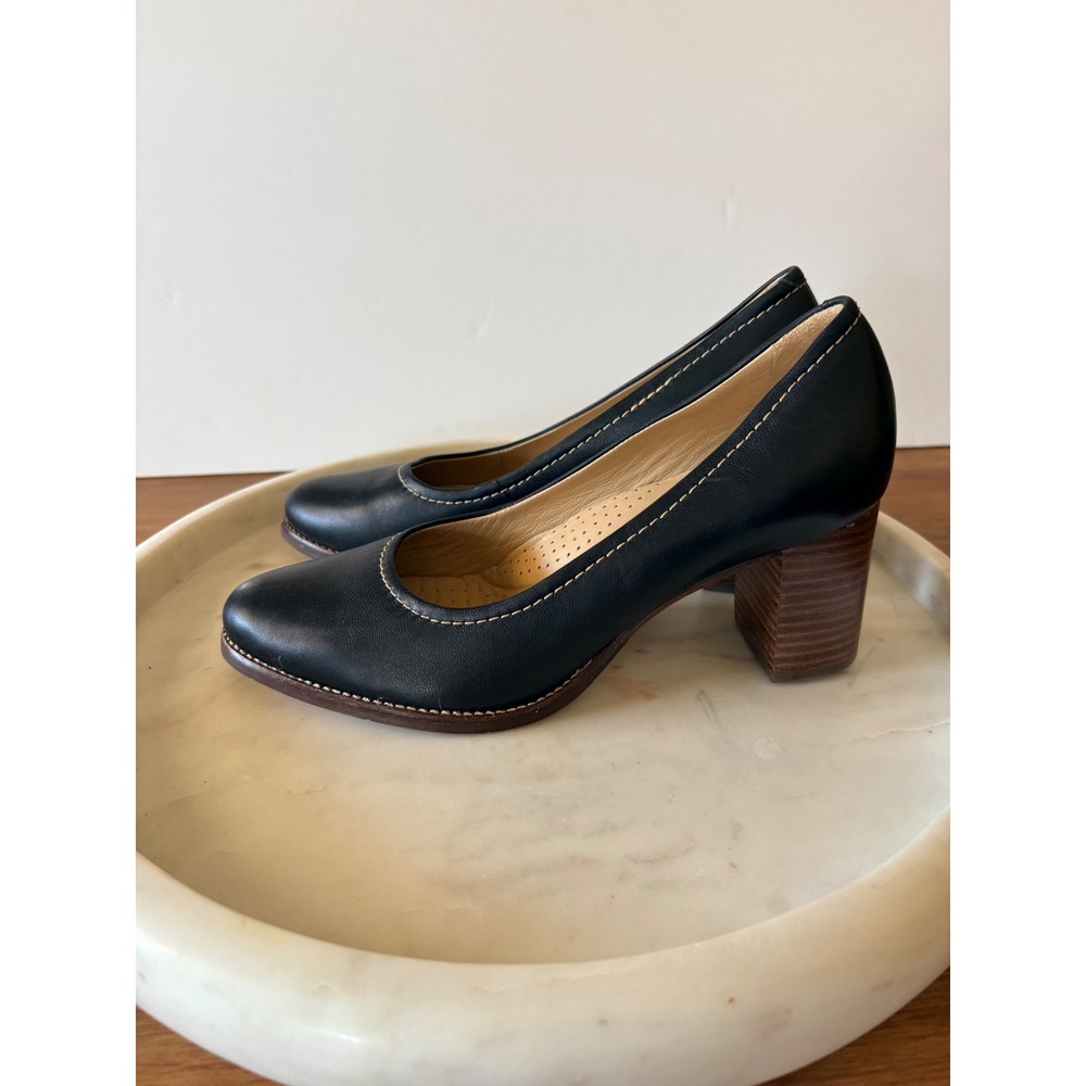 Marc Joseph New York Black Leather Block Heel Pumps Brazil Sz 8 comfort office